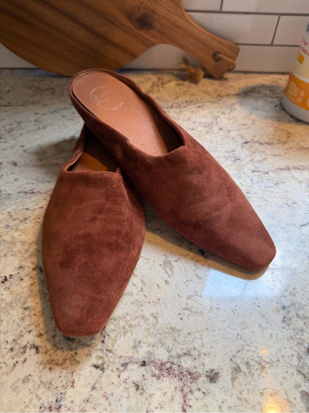 Andre Assous $150 Women's Norma Square Toe Suede Brown Slip On Loafers-Shoes 10
